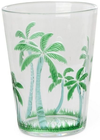 rice Tumbler-Glas Rice Becher Trinkglas Acryl Palme Palm Tree Design Weiß
