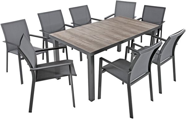 Garten-Sitzgruppe FABIO 9-tlg. - Kunststoff, Mittelgrau | Gartenmöbel-Set Gartengarnitur Garten-Essgruppe mit Stühlen und Esstisch