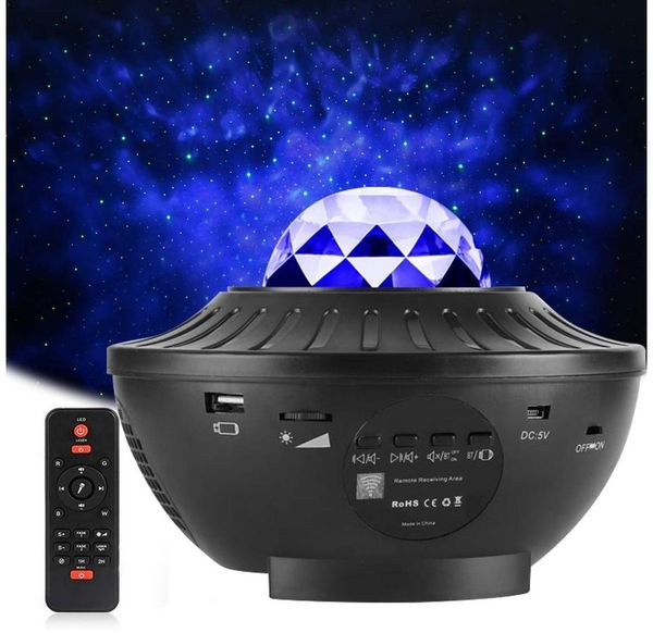 Rosnek LED Nachtlicht Wasserwellen, Bluetooth, Music Player, USB, Geschenke für Kinder, LED, Rot, Grün, Blau, Weiß, LED Sternenhimmel Projektor