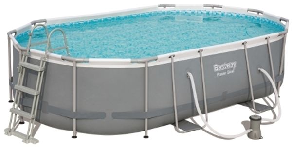 Bestway Power Steel Oval 4.88x3.05 m x 1.07cm Grau/Blau 10949 l Gerahmter Pool Leiter Blau Grau 67 4 kg