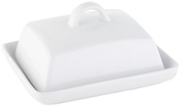 axentia 811175 Butterdose Porzellan, klassische Butterglocke für 250 g Butter, Butterbox für Haushalt und Küche, Butterschale mit Deckel und Griff, weiß,16 x 8 x 13 cm