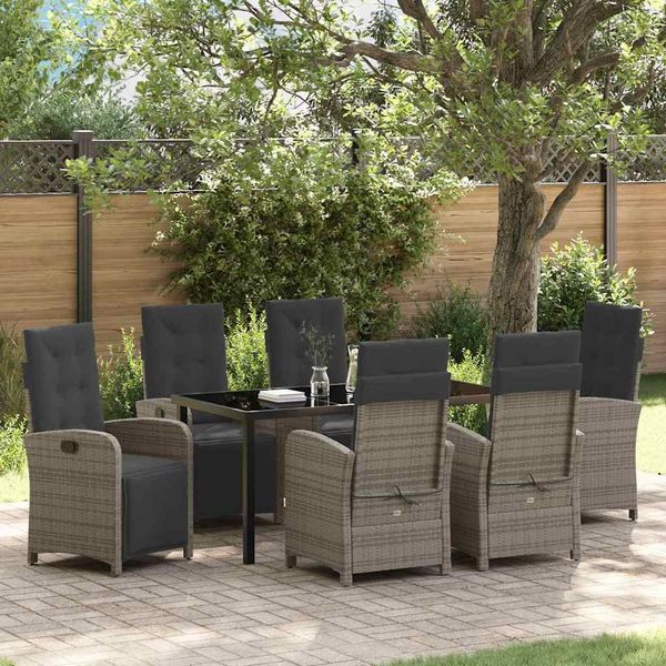 vidaXL Garten Essgruppe mit Kissen 7 pcs Grau Poly-Rattan 3380327