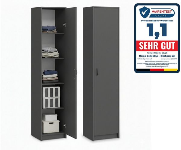 Home Collective Aktenschrank Bücherregal Kleiderschrank Regal 40cm breit 180cm hoch Schrank (Regal Wand schmal Holz für Schlafzimmer Flur Keller Büro) Mehrzweckschrank mit 4 verstellbaren Einlegeböden Anthrazit
