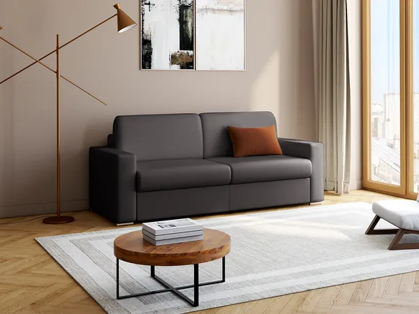 Vente-unique - CALITO Sofa Kunstleder Schwarz - B 223 cm94 cm x H 85 cm x L 216 cm