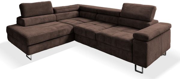 Goldstoff Ecksofa mit Schlaffunktion, Cord Couch für Wohnzimmer - Cord Ecksofa, Cord Sofa VOYAGE 2 Teile, Großer Bettkasten
