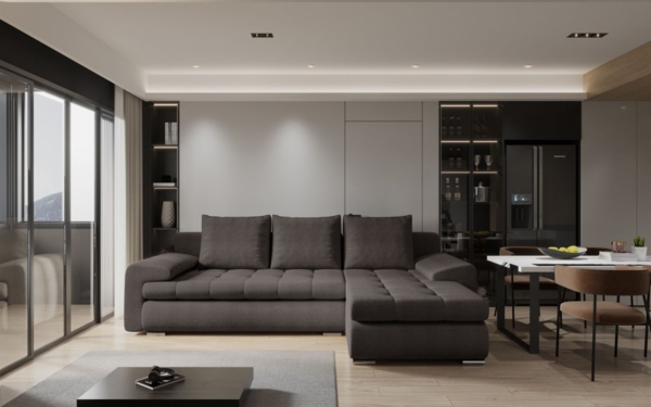 Ecksofa Sofa HECKTOR mit Schlaffunktion Stoff Abriamo Braun Ottomane Rechts