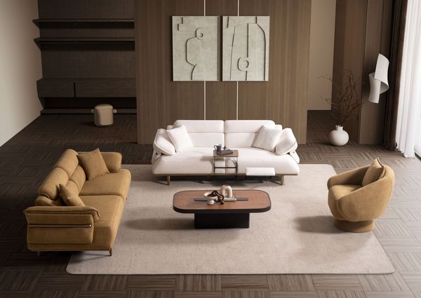Sitzgruppe/Sofa Set - Wohnzimmergarnitur "Lorina" 3+3+1-Braun/Beige
