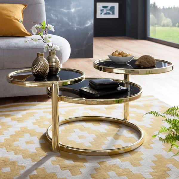 Wohnling Couchtisch SINA mit 3 Tischplatten 58 x 43 x 58 cm, Gold