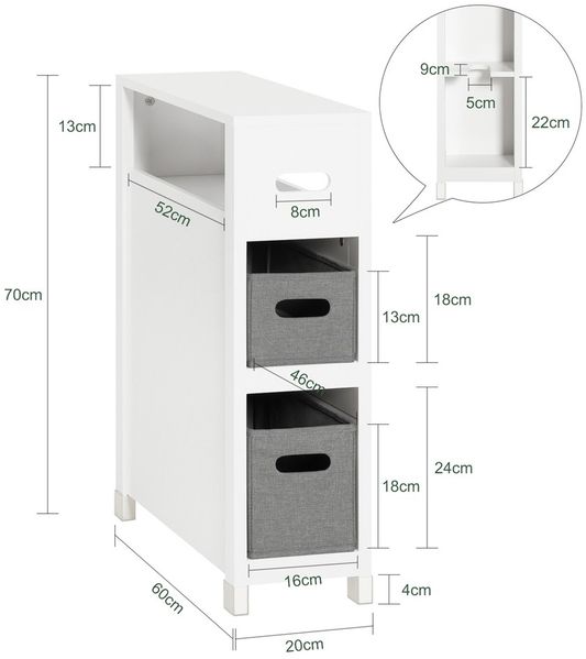 SoBuy BZR83-W Badunterschrank, MDF, Lackiert, Weiß, 60 x 70 x 20 cm Bild 3