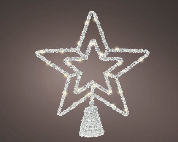 Lumineo Christbaumspitze, LED Christbaumspitze Stern mit Timer 28cm Metall Silber / Warmweiß