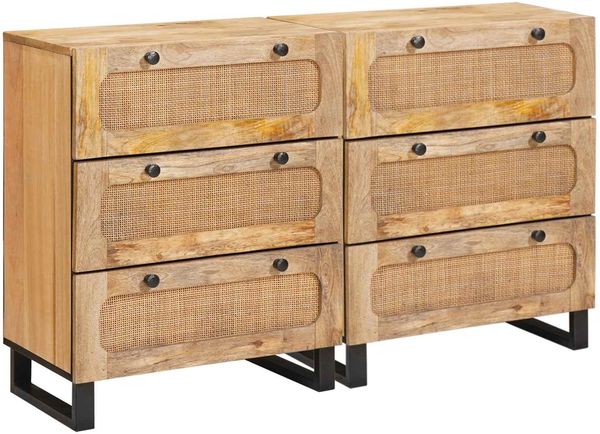 vidaXL Sideboard 2 pcs Braun 60 x 33 x 75 cm Massivholz Mango 3310058