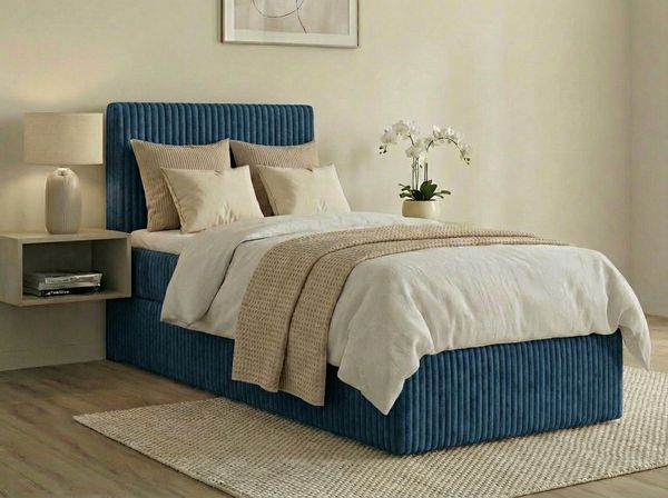 Boxspringbett RALF 180 x 200 cm mit Bettkasten, Topper und gepolstertem Kopfteil. Farbe: Grün, Härtegraden: H2 , Topper: T25-Topper