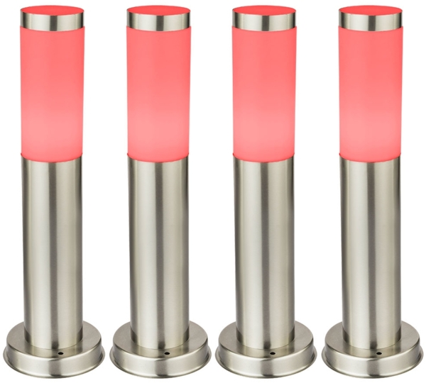 4er Set RGB LED Stehleuchten, Edelstahl, Höhe 45 cm, BOSTON