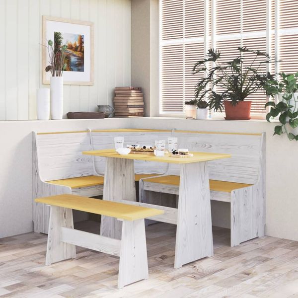 vidaXL 3-tlg. Eckbankgruppe REINE Honigbraun Weiß Massivholz Kiefer 3096570