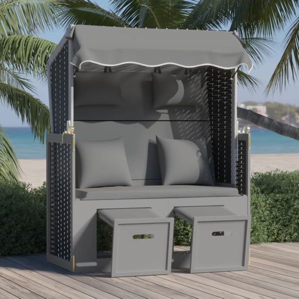 vidaXL Strandkorb mit Kissen Poly Rattan Massivholz Anthrazit Schwarz 318662