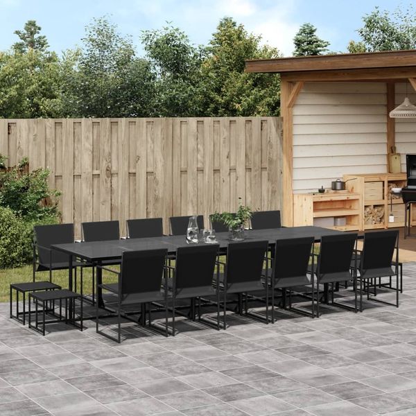 vidaXL 17-tlg. Garten-Essgruppe Schwarz Textilene 3295132