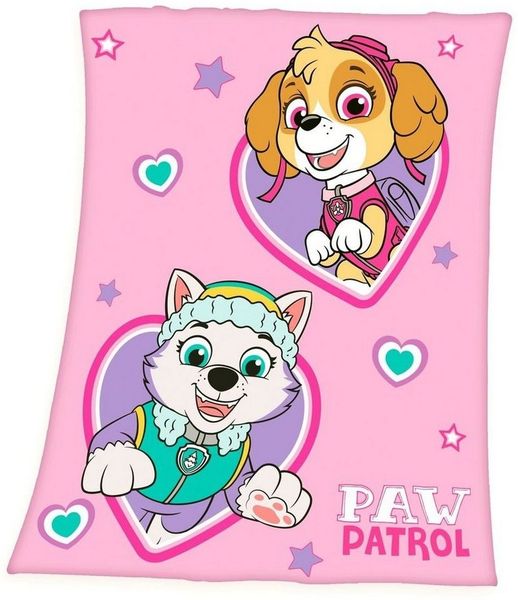 Kinderdecke 130x170cm Paw Patrol Rosa hochwertig bedruckt, Herding, Bequeme Fleecedecke mit tollem Paw Patrol-Motiv in Rosa