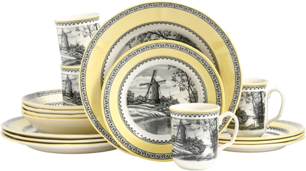 CreaTable Kombiservice Windmühle Gelb, Kombi-Service 16-tlg (16-tlg), 4 Personen, Steingut, Traditionell, Nostalgie