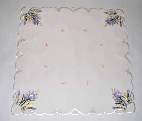 Stickereien Plauen Mitteldecke Tischdecke Krokusblüte, Plauener Spitze, Made in Germany