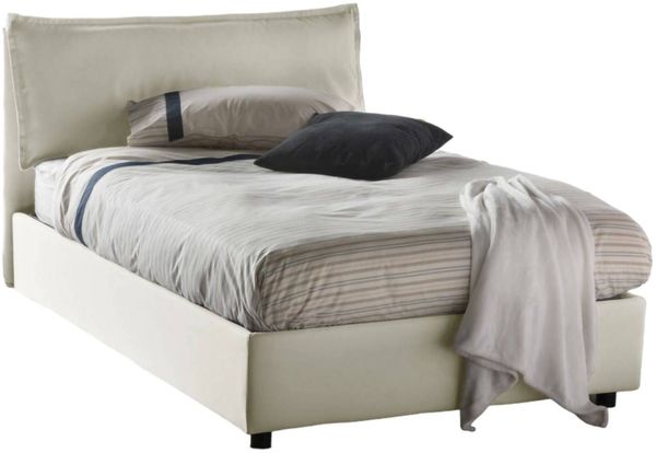 Dmora Attinia Doppelbett, Bettkasten mit Stoffbezug, 100 % Made in Italy, Öffnung vorne, inklusive Matratze 120 x 190 cm, Beige