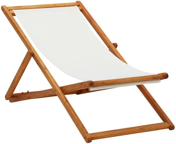 vidaXL Strandstuhl Klappbar Eukalyptusholz und Stoff Cremeweiß 310314