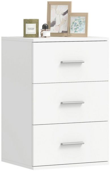 HOMCOM Nachttisch Nachtkommode mit 3 Schubladen, Beistell-Kommode für Schlafzimmer, Beistelltisch für Wohnzimmer, MDF, Weiß