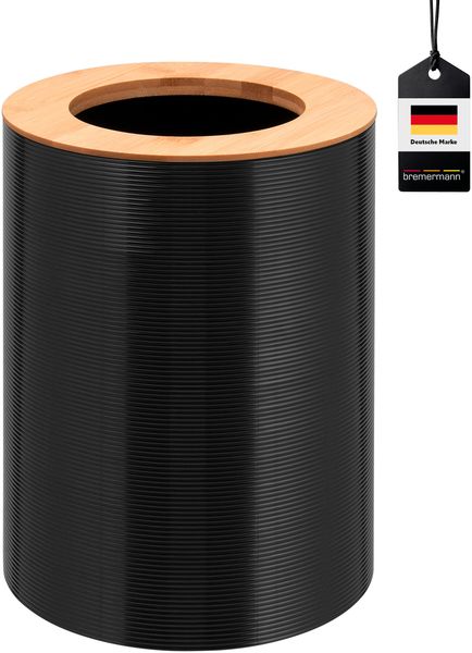 Kosmetikeimer SEGNO aus Bambus und Kunststoff | Abfalleimer | Mülleimer 5,5 Liter, schwarz