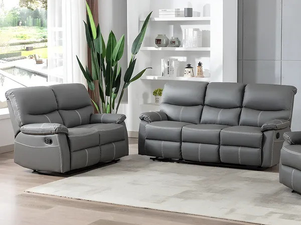 Vente-unique - CANBY Couchgarnitur Kunstleder Grau - B 90 cm x H 95 cm x L 133 cm183 cm
