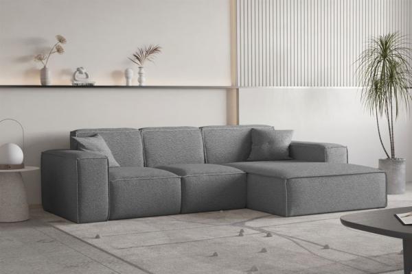 Ecksofa Designersofa CELES PREMIUM Stoff Ascot Bukla Graphit Ottomane Rechts