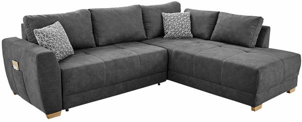 Wohnlandschaft Larissa / Luzern-SE, Holz, Mikrofaser, Grau, 254 x 87 x 208 cm