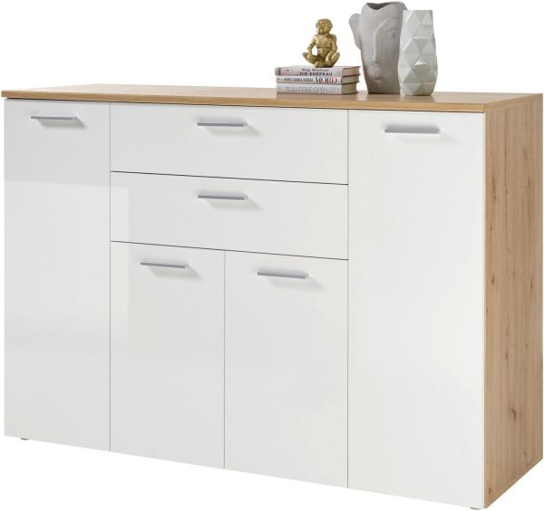 PABLO Kommode in Artisan Eiche Optik, Weiß - Modernes Sideboard mit viel Stauraum für Ihren Wohnbereich - 152 x 106 x 50 cm (B/H/T)