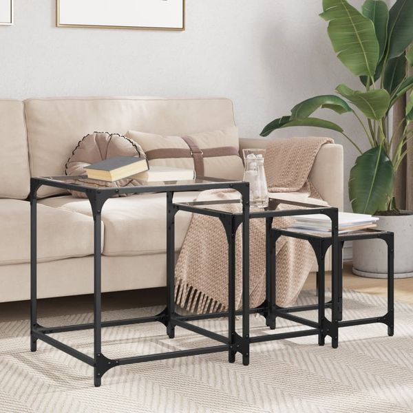 vidaXL Satztische 3 Stk. mit Glasplatte Transparent Stahl 845986
