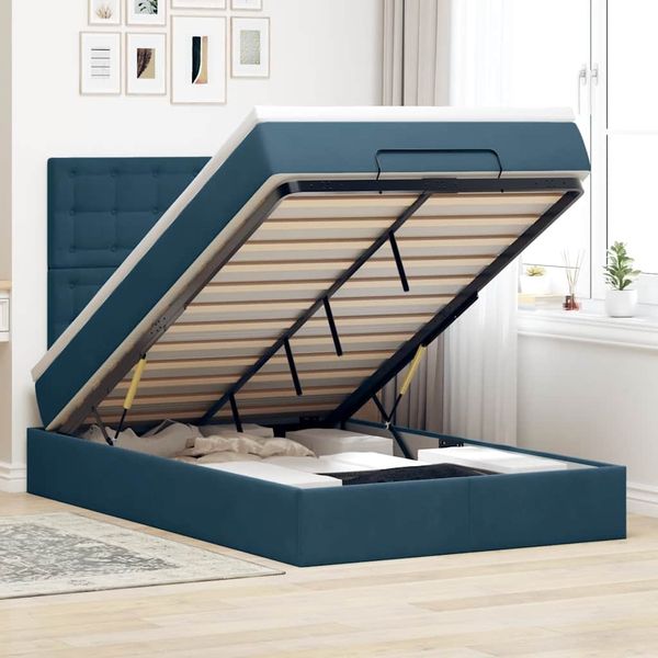 vidaXL Ottoman-Bett mit Matratzen & LEDs Dunkelblau 120x190 cm Samt 3314454