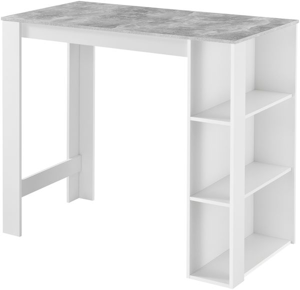 Bartisch Danderyd 120x60x106 cm mit 3 Ablagefächern Weiß/Betonoptik [en. casa]