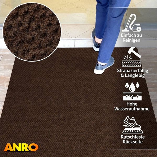 ANRO Fußmatte BOB Eingangsschutz 8mm strapazierfähig Ananas Schmutzfangmatte, eckig, Höhe: 8 mm, Pflegeleicht robust 60x30cm Industrie Braun