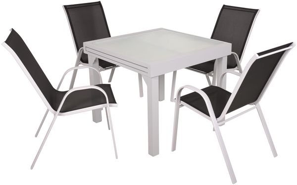 Garten-Sitzgruppe SELINA 5-tlg. - Kunststoff, Schwarz | Gartenmöbel-Set Gartengarnitur Garten-Essgruppe mit Stühlen und Esstisch