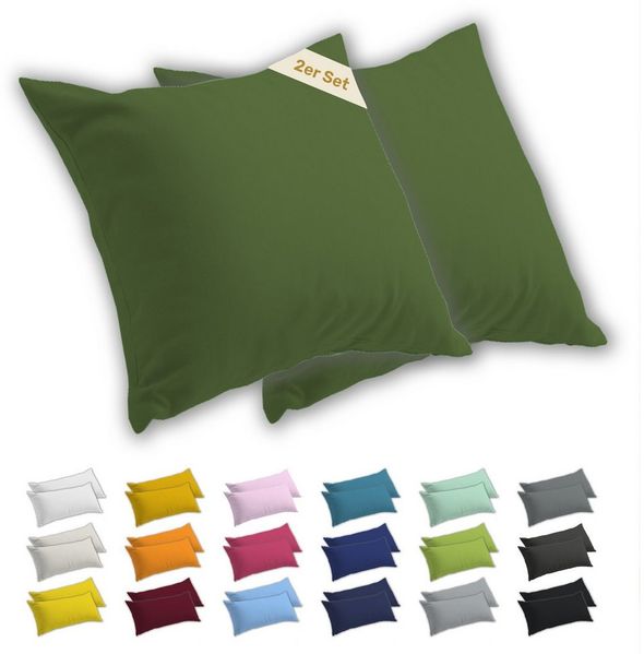 Lavea Kissenbezug 2er Set Kissenhülle Jersey, 100% Baumwolle, Kissenbezüge, (2 Stück), allergikerfreundlich - sicherer YKK-Reißverschluss - waschbar 60°C