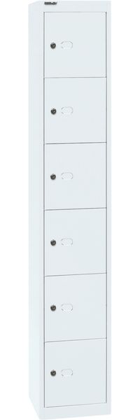 Bisley Garderobenschrank Office mit Schloss aus Stahlblech, 6 Fächer - Schließfächer einzeln abschließbar, Schließfachschrank - Tiefe: 30,5 cm - Farbe: verkehrsweiß, CLK126-696