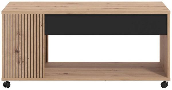 Home affaire Couchtisch Mayenne Kaffeetisch, 101 cm, rechteckig, modern design, mit rollen, mit Schublade, mit dekorativen schwarzen Streifen, in Artisan Eiche