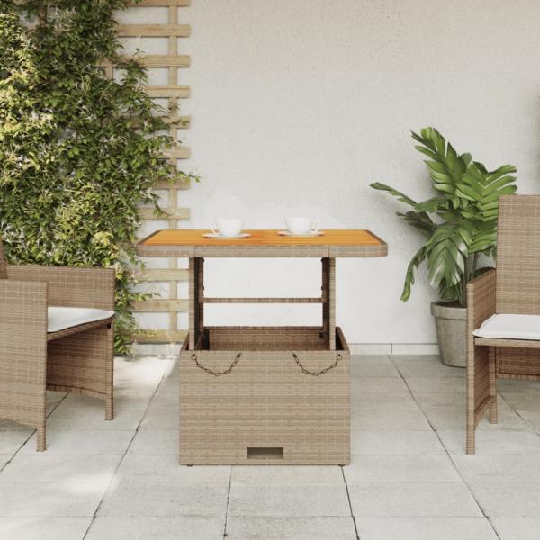 vidaXL Gartentisch Beige 80x80x71 cm Poly Rattan und Akazienholz 368271 Bild 3