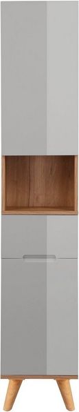 welltime Hochschrank Lund Badschrank skandinavisches Design mit viel Stauraum Badmöbel, 2 Türen und 1 Schublade, Breite 35cm