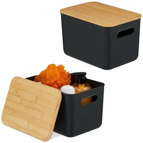 Relaxdays Aufbewahrungsbox mit Bambusdeckel im Set