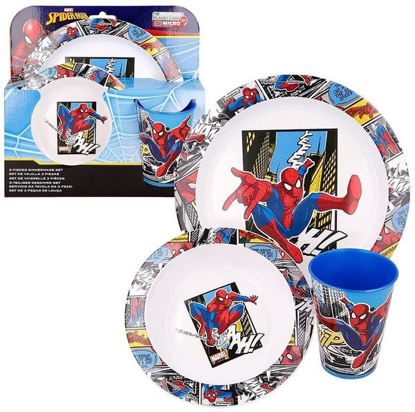 MARVEL Kindergeschirr-Set 3-teiliges Geschirr-Set Marvel Spiderman Teller, Schüssel & Becher, Kunststoff