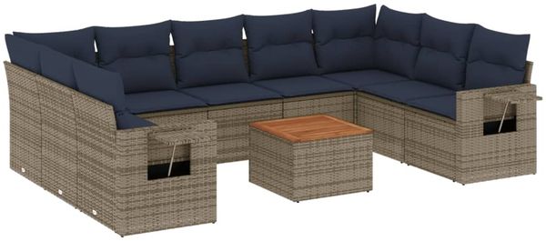 vidaXL 10-teiliges Gartensofa-Set mit Kissen, grau, Polyrattan 3224710 Bild 2