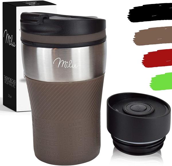 Milu Thermobecher Isolierbecher Kaffeebecher to go - 210ml 100% Auslaufsicher - Trinkbecher aus Edelstahl - Autobecher doppelwand Isolierung - Thermo Becher - Travel Mug (Braun)