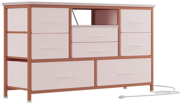GarveeMore TV-Schrank Breites Sideboard Mehrzweckschrank Kommode mit 8 tiefen Schubladen Media-Board Stauraumschrank mit Steckdose, USB-Anschluss und RGB-LED