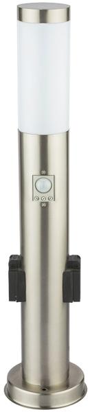 Smart LED Sockelleuchte, Bewegungsmelder, 2x Steckdose, Edelstahl