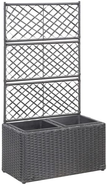 Hochbeet, Pflanzkasten, Blumenkasten mit Rankgitter 2 Töpfe 58 x 30 x 107 cm Poly Rattan Schwarz
