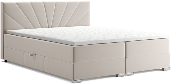 MEBLINI Boxspringbett JOHN 140x200 cm mit Bettkasten - H3B/Creme Samt Polsterbett - Doppelbett mit Topper & Bonellfederkern-Matratze Bild 2