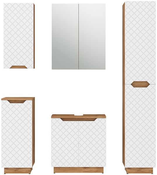 Badmöbel-Set Lotta Eiche/Weiß mit Kachelstruktur 5 Teile Vicco